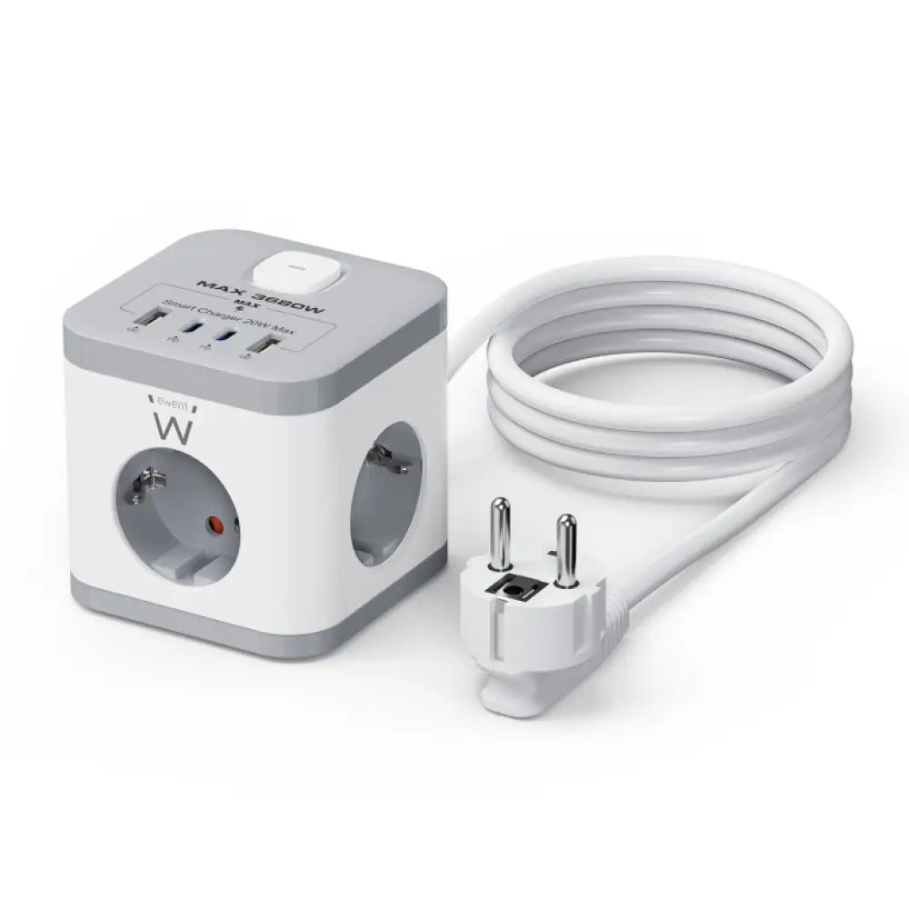 Ewent EW3863 base múltiple 1.5 m 3 salidas AC Interior Gris. Blanco