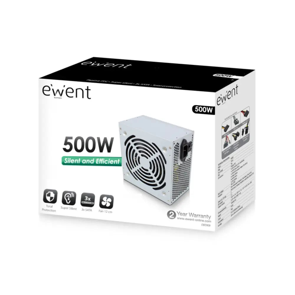 Ewent EW3909 unidad de fuente de alimentación 500 W 20+4 pin ATX ATX Gris - detalle