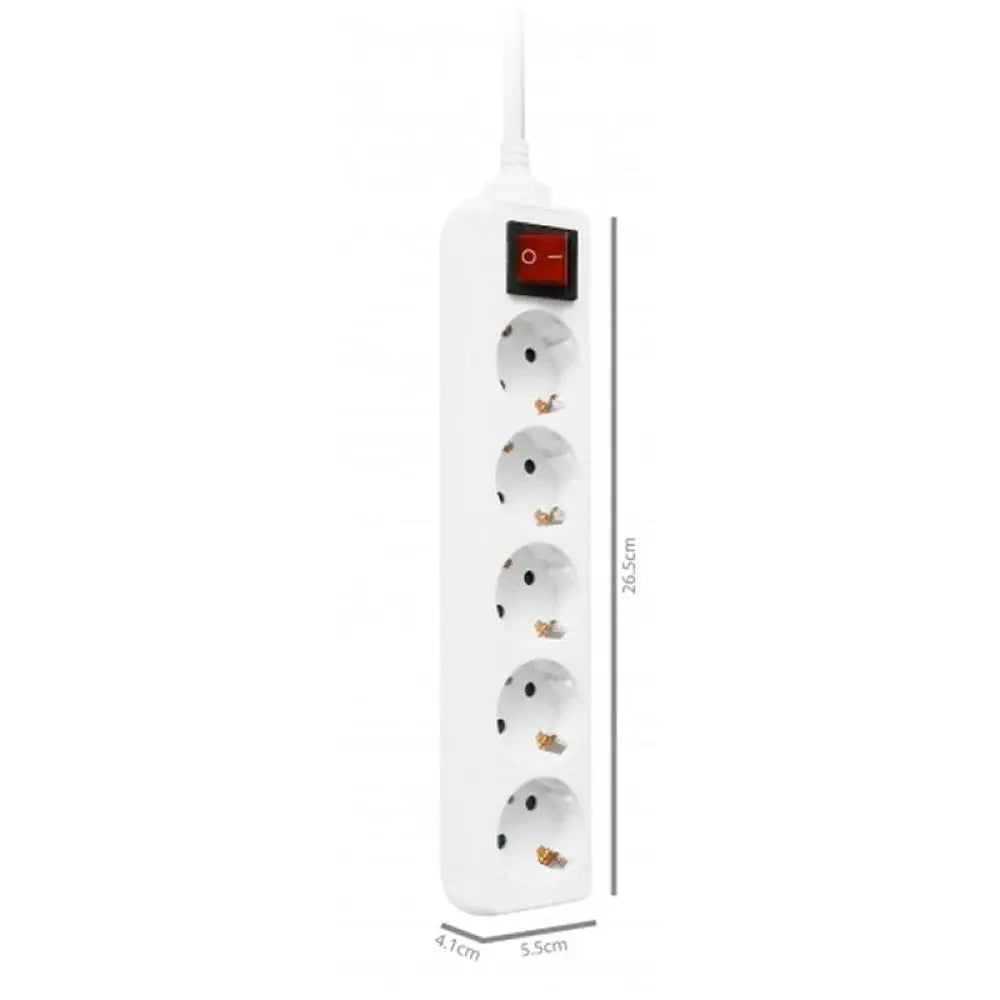 Regleta EWENT EW3916 con 5 tomas, interruptor y cable de 1.5m, para conectar múltiples dispositivos en un solo lugar.