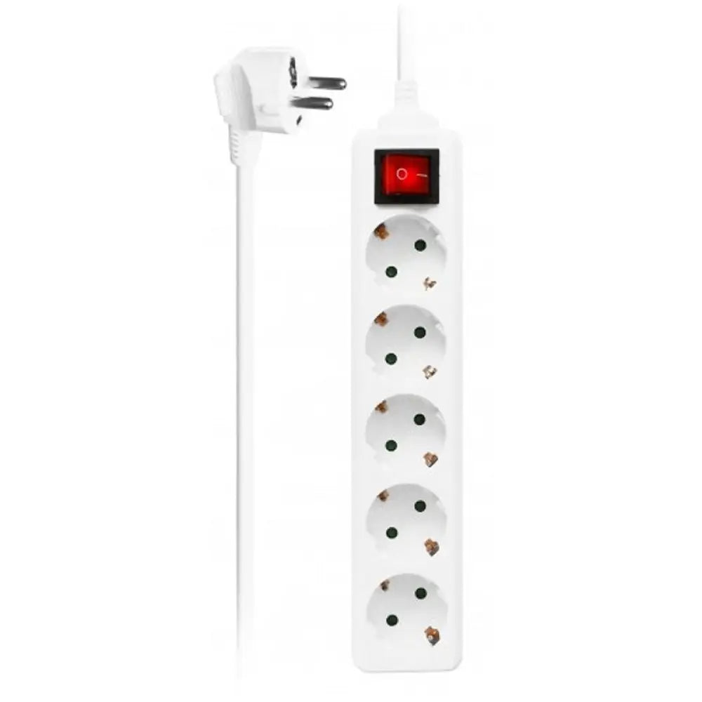 Regleta EWENT EW3916 con 5 tomas, 1 interruptor y cable de 1.5m, ideal para conectar múltiples dispositivos eléctricos.
