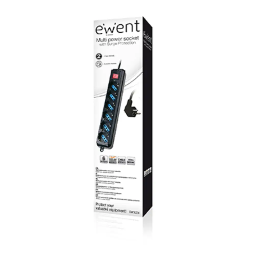 Ewent EW3924 base múltiple 1.5 m 6 salidas AC Negro - detalle