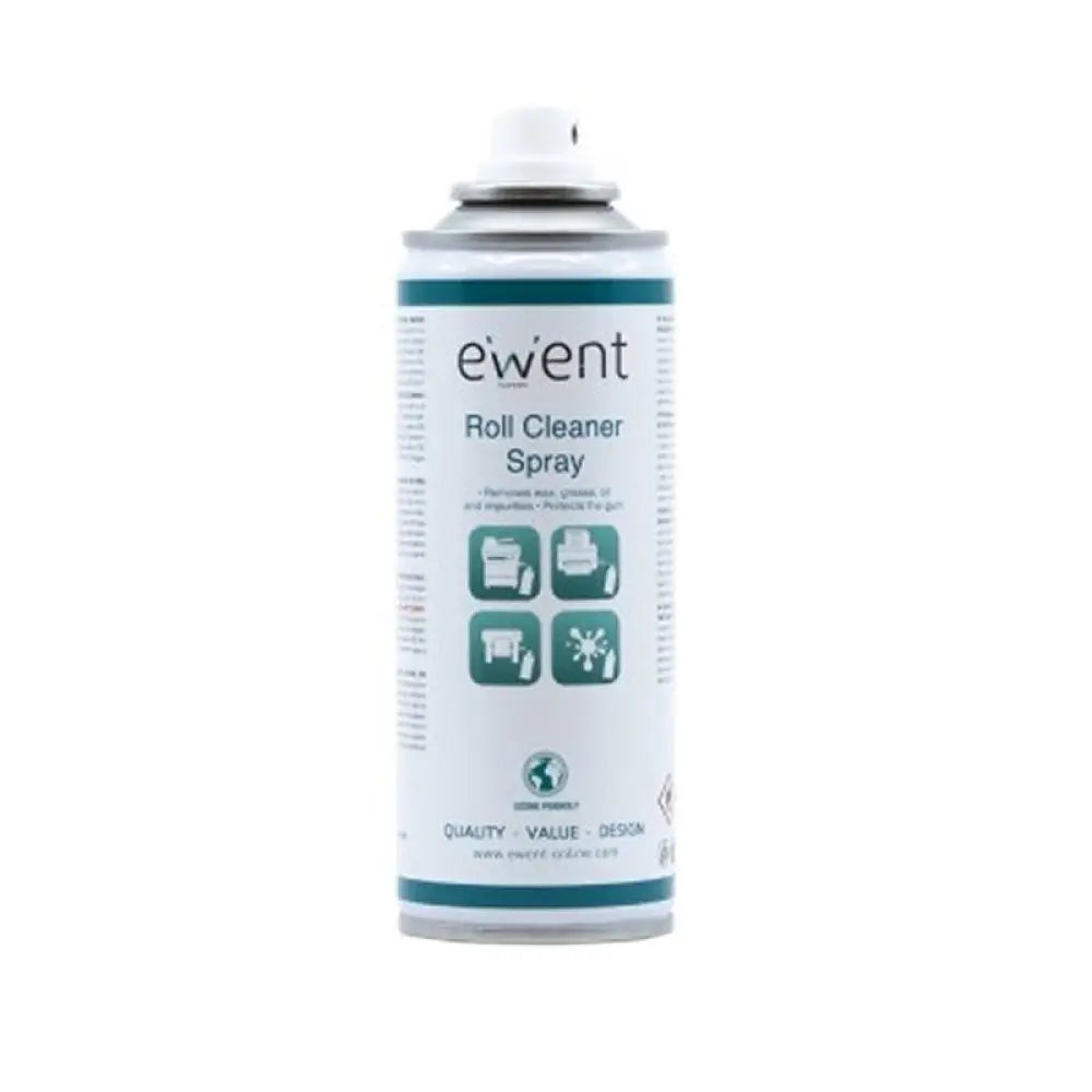 Pulverizador de limpieza EWENT EW5617 para ordenadores, rodillos de 200ml, en envase compacto y fácil de usar.