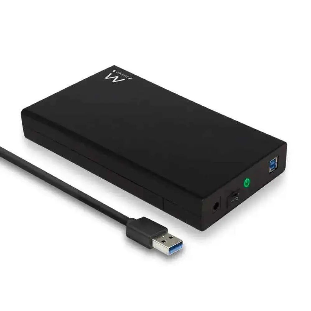 Caja externa EWENT EW7056 para disco duro 3.5" SATA a USB 3.0, con carcasa negra y puerto USB en la parte frontal.
