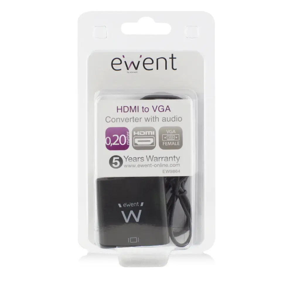 Ewent EW9864 adaptador de cable de vídeo 0.2 m HDMI VGA. 3.5mm Negro - detalle