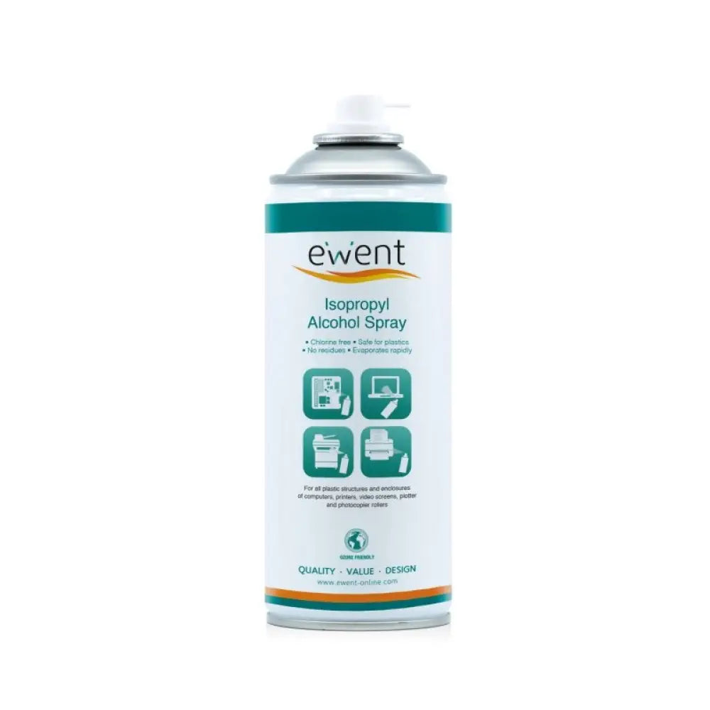 Spray de alcohol isopropílico EWENT de 400 ml para limpieza de ordenadores, con boquilla rociadora y envase plástico.