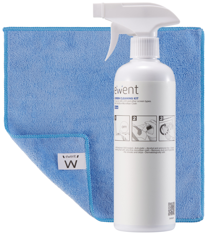 EWENT KIT DE LIMPIEZA DE PANTALLAS 500ML CON PAÑO MICROFIBRA 30X30CM