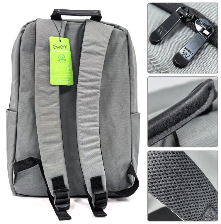 EWENT MOCHILA 16.1 URBAN BUSSINES GRIS MATERIAL RECICLADO RPET - detalle
