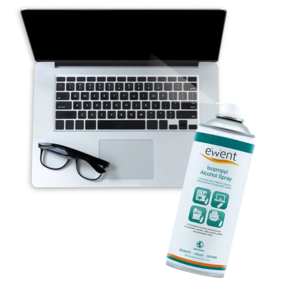 Toallitas de limpieza para pantallas Ewent con pulverizador de alcohol isopropílico de 400 mL, ideales para limpiar dispositivos electrónicos.