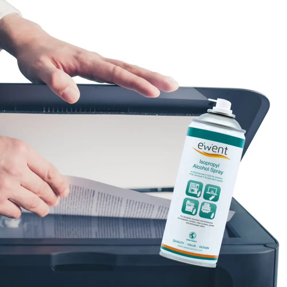 Toallitas de limpieza para pantallas EWENT con pulverizador de alcohol isopropílico de 400 mL, aptas para limpiar dispositivos electrónicos.