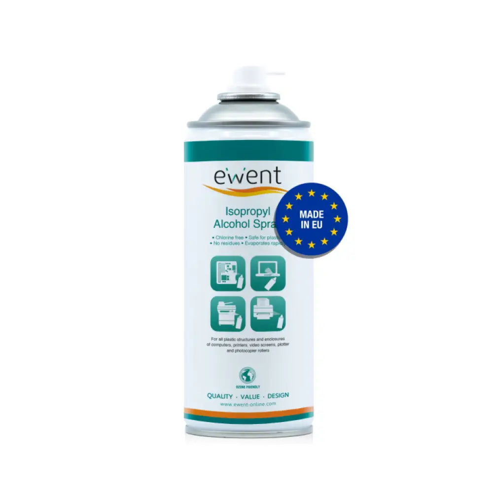 Toallitas de limpieza para pantallas EWENT con pulverizador de alcohol isopropílico de 400 mL, ideales para limpiar dispositivos electrónicos.
