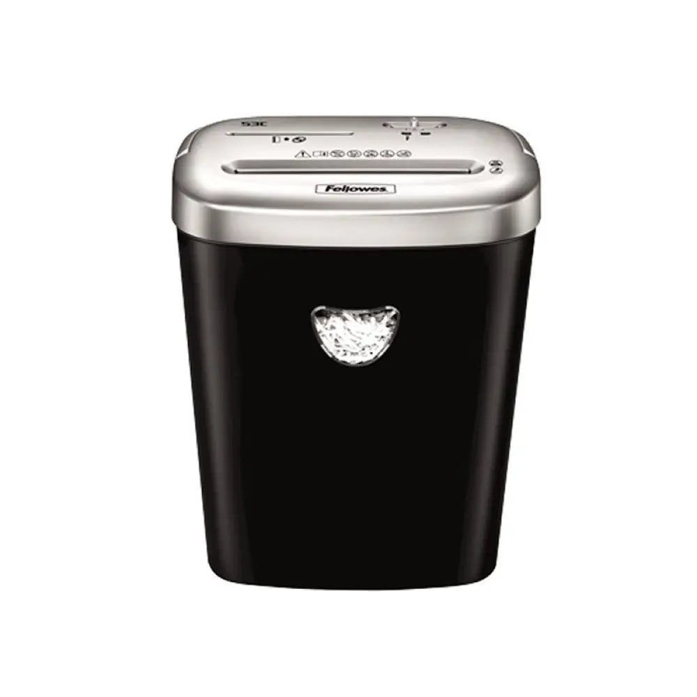 Destructora de papel Fellowes 53C con corte en partículas 4x38mm, ideal para destruir documentos confidenciales.