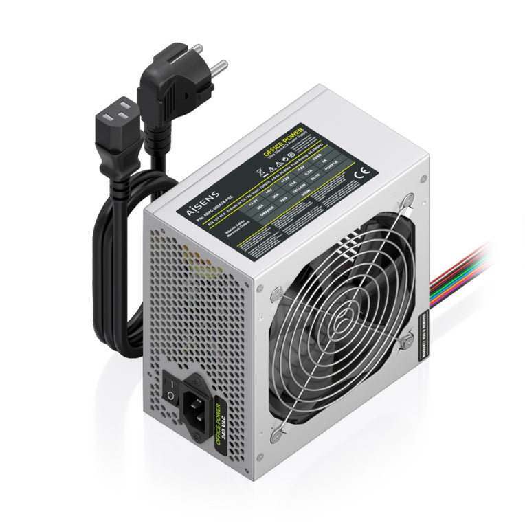 FUENTE ALIMENTACION AISENS ATX 500W CABLE ALIMENTACION OEM PLATA