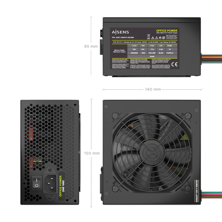 FUENTE ALIMENTACION AISENS ATX 500W OEM NEGRA - detalle