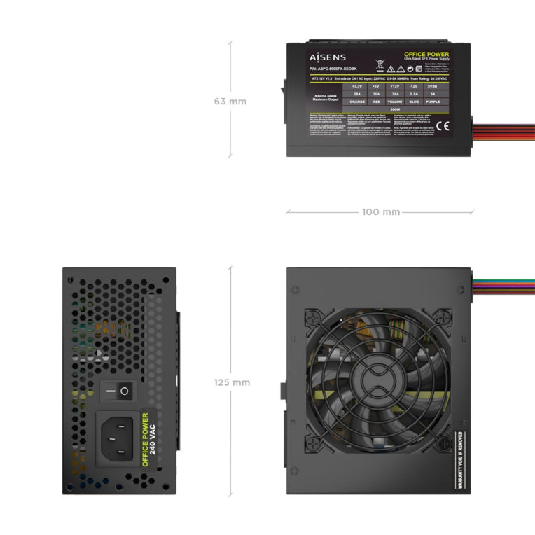 FUENTE ALIMENTACION AISENS SFX 500W OEM NEGRA - detalle