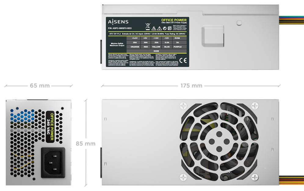 FUENTE ALIMENTACION AISENS TFX 500W OEM PLATA - detalle