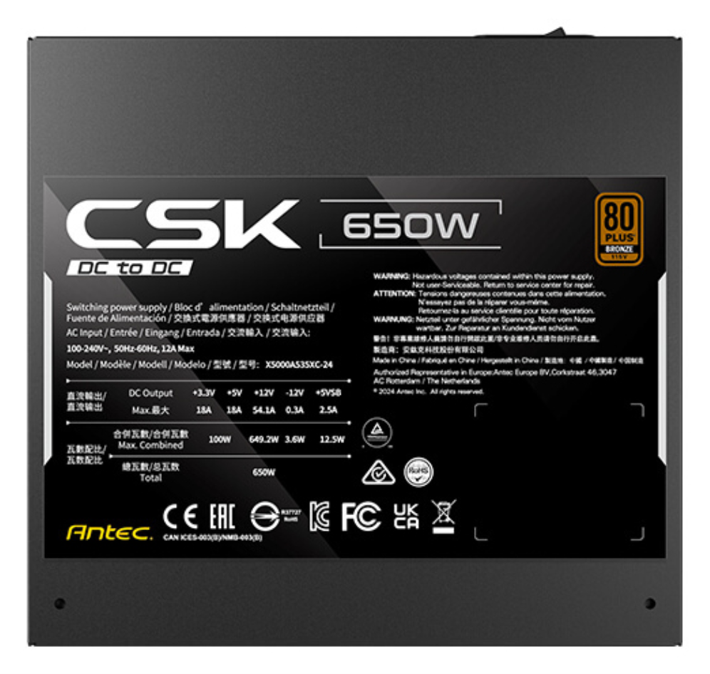 FUENTE ALIMENTACION ANTEC CSK650DC EC 80+ BRONZE ATX NEGRO - detalle