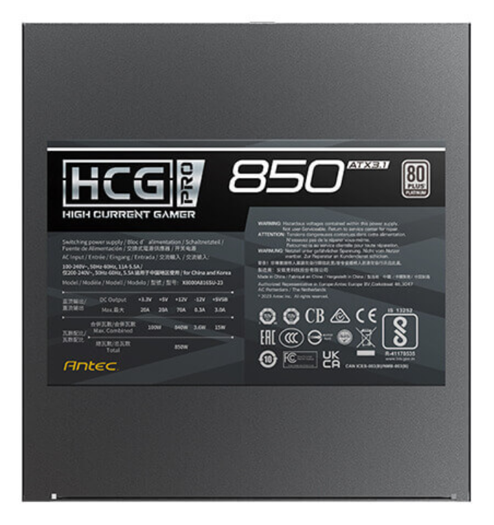 FUENTE ALIMENTACION ANTEC HCG850 PRO P EC 850W 80+ PLATINUM MODULAR ATX NEGRO - detalle