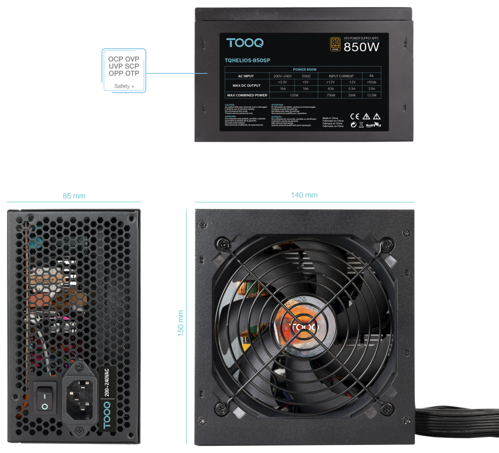FUENTE ALIMENTACION ATX 850W APFC 80PLUS BRONCE - detalle