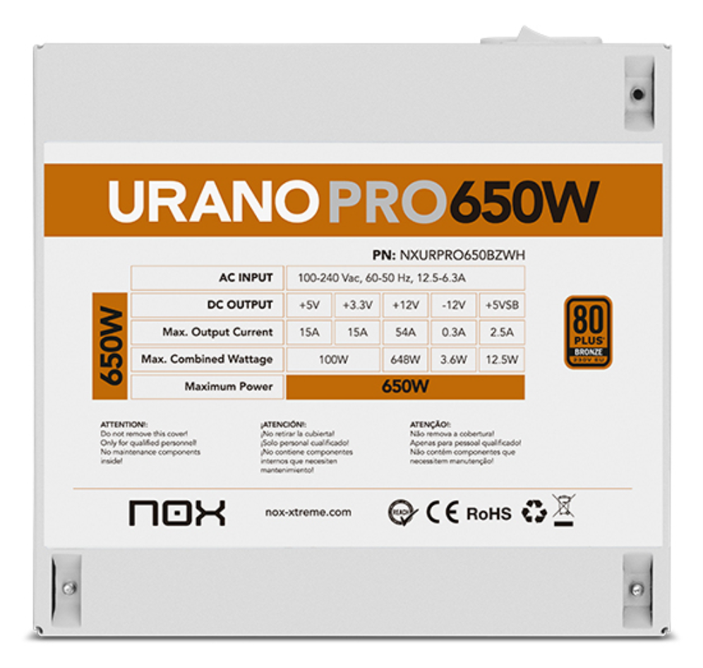 FUENTE ALIMENTACION ATX NOX URANO PRO 650W BRONZE BLANCO - detalle
