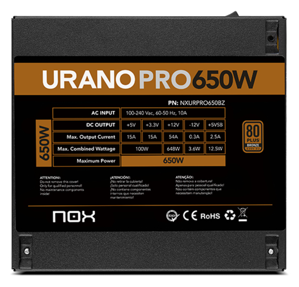 FUENTE ALIMENTACION ATX NOX URANO PRO 650W BRONZE - detalle