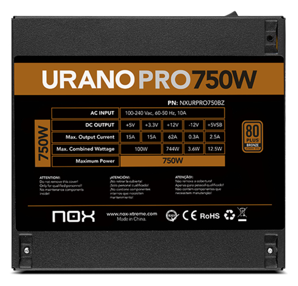 FUENTE ALIMENTACION ATX NOX URANO PRO 750W BRONZE - detalle