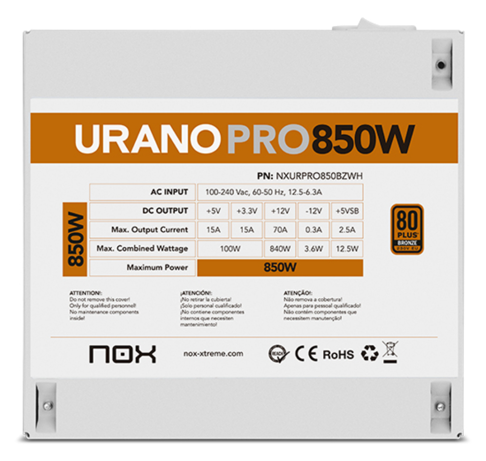 FUENTE ALIMENTACION ATX NOX URANO PRO 850W BRONZE BLANCO - detalle