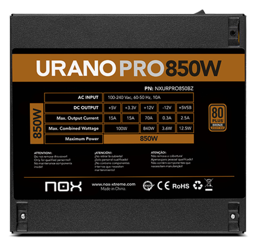 FUENTE ALIMENTACION ATX NOX URANO PRO 850W BRONZE - detalle