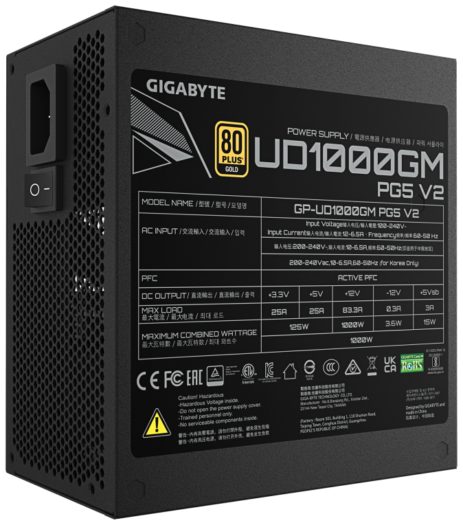 FUENTE ALIMENTACION GIGABYTE GP-UD1000GM PG5 V2 1000W 80+ GOLD - detalle