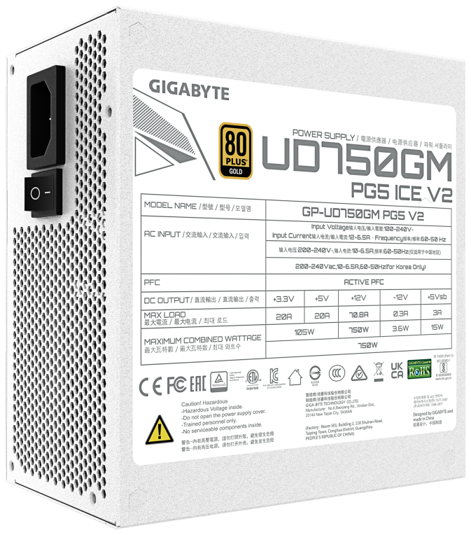 FUENTE ALIMENTACION GIGABYTE GP-UD750GM PG5 ICE 750W 80+ GOLD - detalle