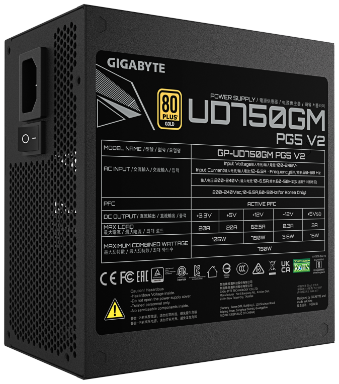 FUENTE ALIMENTACION GIGABYTE GP-UD750GM PG5 V2 750W 80+ GOLD - detalle