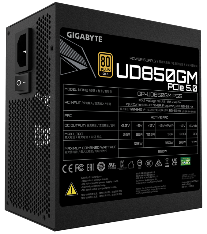 FUENTE ALIMENTACION GIGABYTE GP-UD850GM PG5 GEU 850W 80+ GOLD - detalle