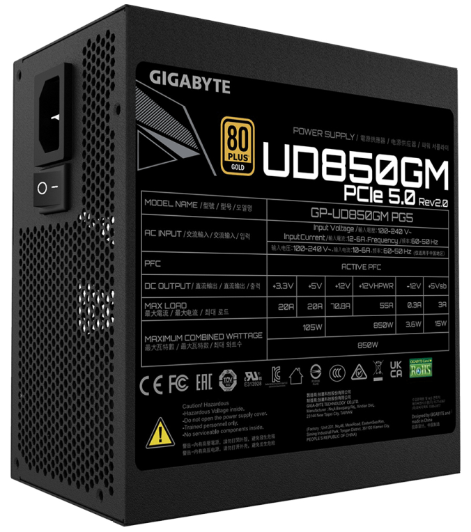 FUENTE ALIMENTACION GIGABYTE GP-UD850GM PG5 V2 850W 80+ GOLD - detalle