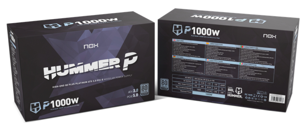 FUENTE ALIMENTACION NOX HUMMER P1000W PCIE 5.0 ATX 3.0 PLATINUM - detalle