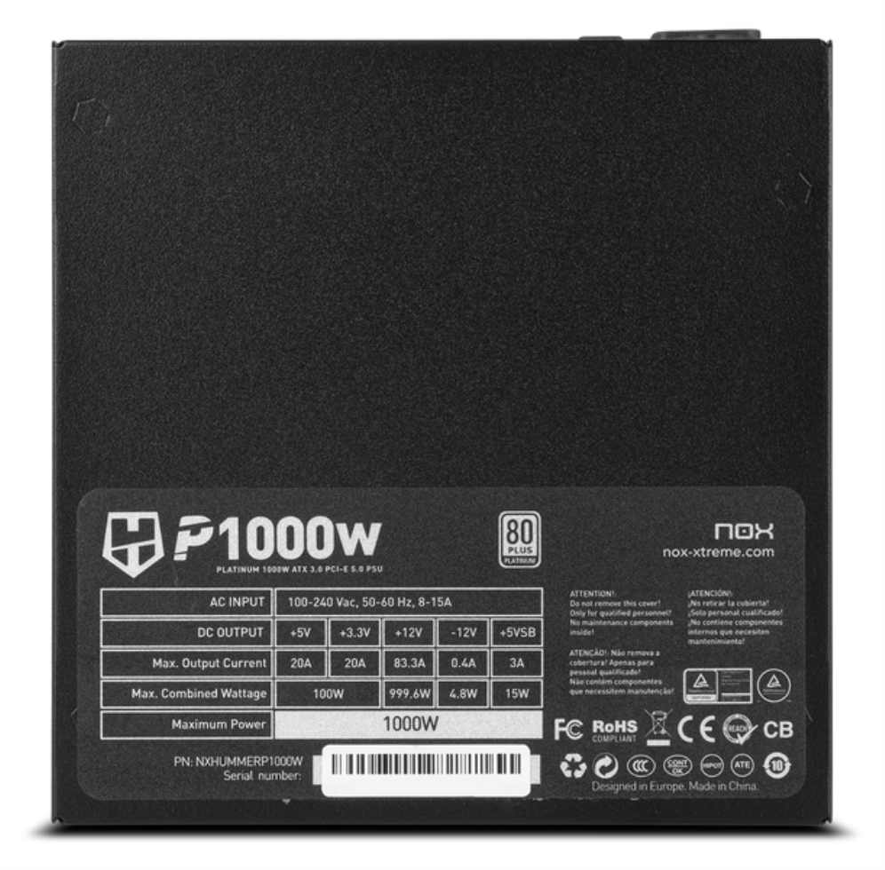 FUENTE ALIMENTACION NOX HUMMER P1000W PCIE 5.0 ATX 3.0 PLATINUM - detalle