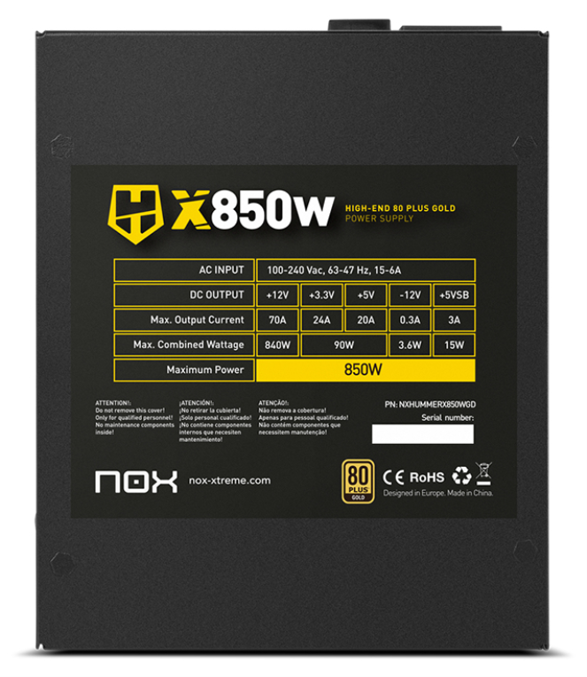 FUENTE ALIMENTACION NOX HUMMER X 850W 80+GOLD ATX NEGRO - detalle