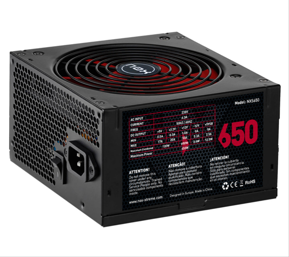 NOX NXS650 unidad de fuente de alimentación 650 W 20+4 pin ATX Negro. Rojo