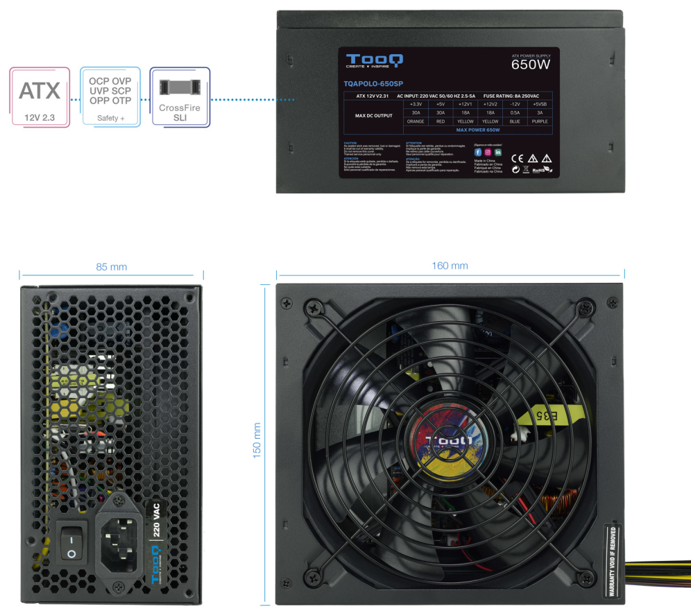 FUENTE ALIMENTACION TOOQ ATX 650W PFC ACTIVO NEGRO - detalle