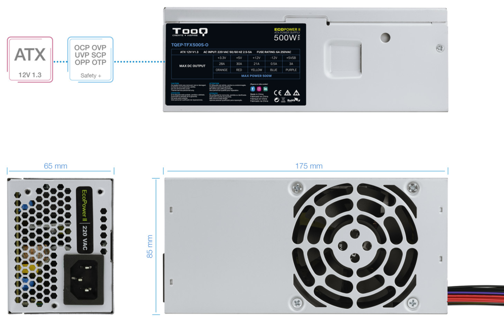 FUENTE ALIMENTACION TOOQ ECOPOWER II TFX 500W OEM - detalle