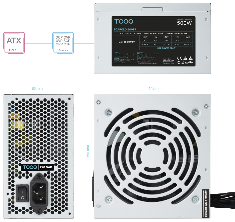FUENTE ALIMENTACION TOOQ TQAPOLO-500SP 500W - detalle