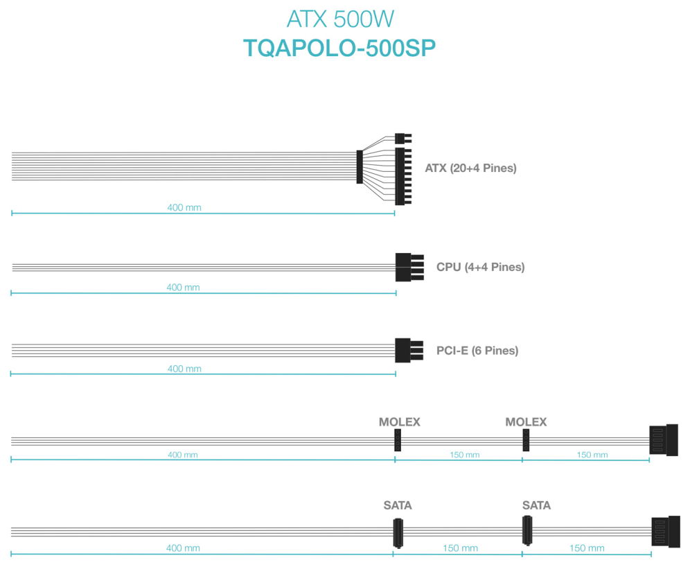 FUENTE ALIMENTACION TOOQ TQAPOLO-500SP 500W - detalle