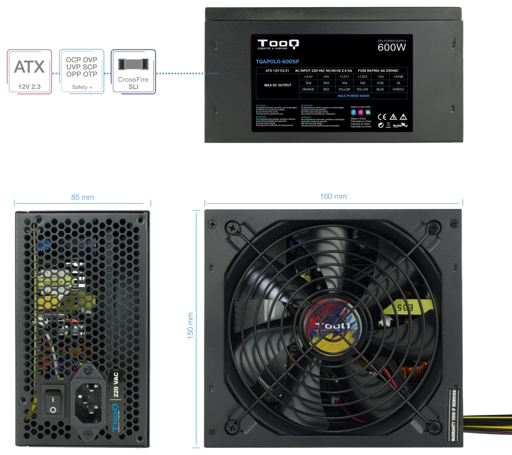 FUENTE ALIMENTACION TOOQ TQAPOLO-600SP 600W - detalle