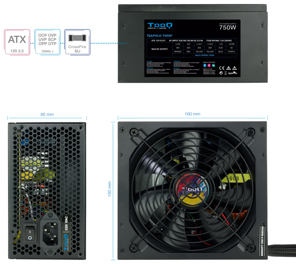 FUENTE ALIMENTACION TOOQ TQAPOLO-750SP 750W - detalle