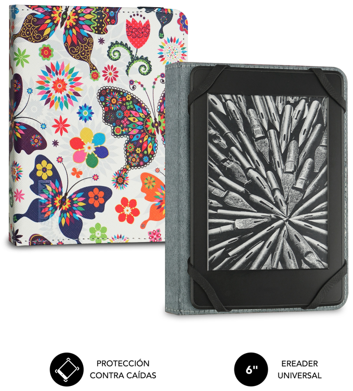 FUNDA EBOOK SUBBLIM CLEVER CASE 6" MARIPOSAS - detalle