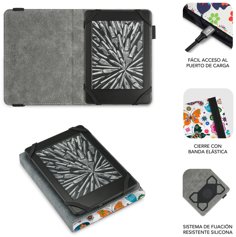 FUNDA EBOOK SUBBLIM CLEVER CASE 6" MARIPOSAS - detalle