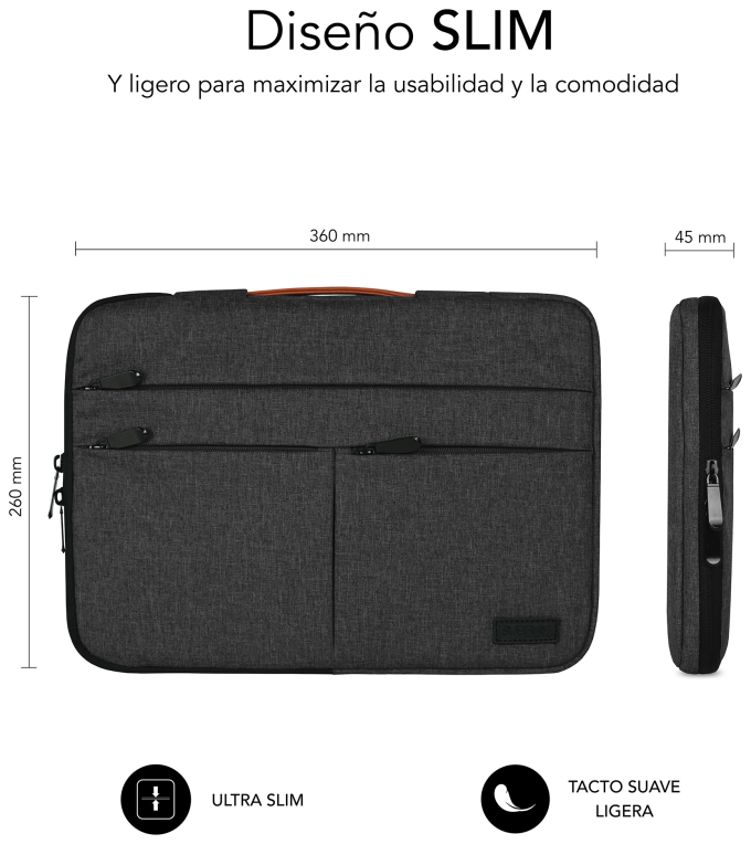FUNDA PORTATIL SUBBLIM AIR PADDING 360 SLEEVE 13,3-14" DARK GREY - detalle