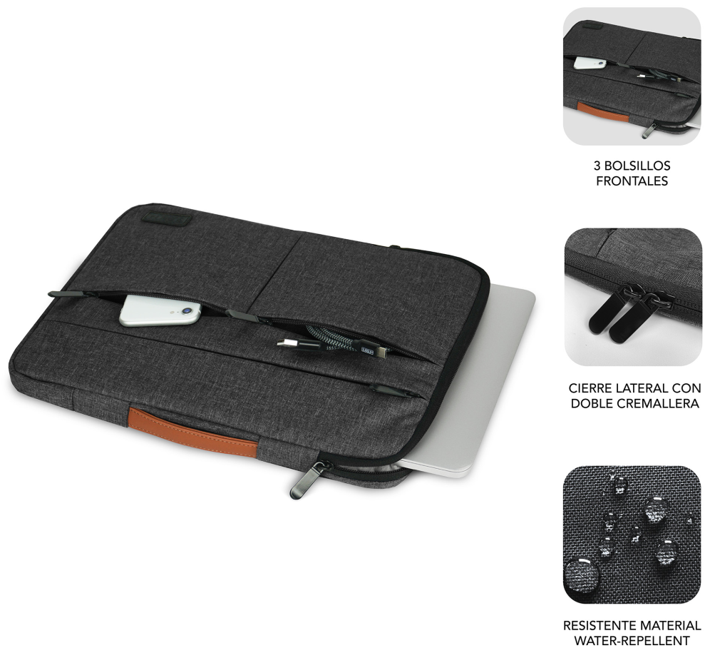 FUNDA PORTATIL SUBBLIM AIR PADDING 360 SLEEVE 13,3-14" DARK GREY - detalle