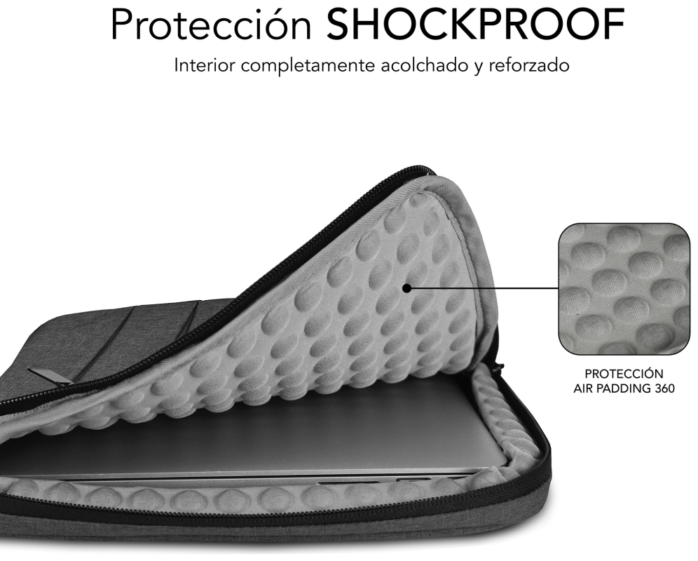 FUNDA PORTATIL SUBBLIM AIR PADDING 360 SLEEVE 13,3-14" DARK GREY - detalle