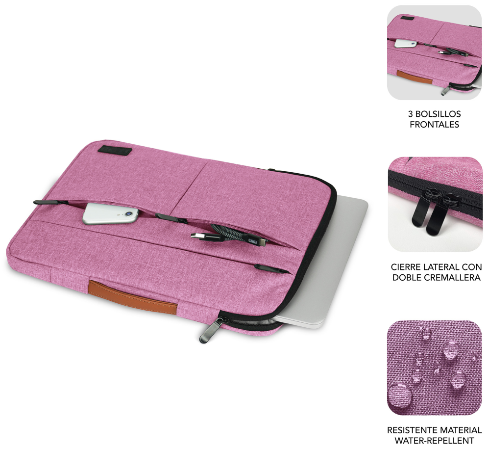 FUNDA PORTATIL SUBBLIM AIR PADDING 360 SLEEVE 13,3-14" PINK - detalle