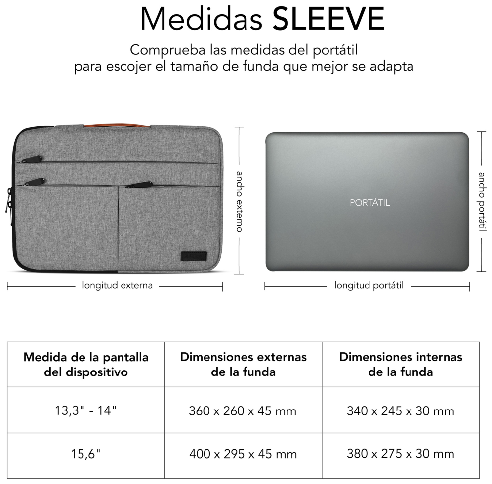 FUNDA PORTATIL SUBBLIM AIR PADDING 360 SLEEVE 15,6" LIGHT GREY - detalle