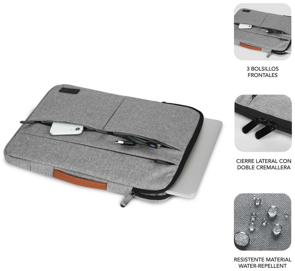 FUNDA PORTATIL SUBBLIM AIR PADDING 360 SLEEVE 15,6" LIGHT GREY - detalle